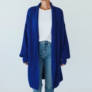 Monto par le Chois II Royal Blue Long Cardigan Chunky Knit Acrylic